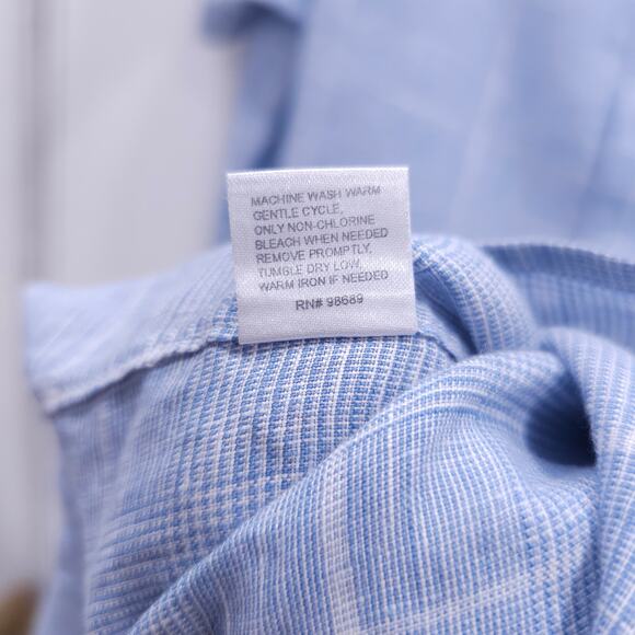 TODD SNYDER Linen Casual Button Down Shirt Light Blue Plaid Lightweight Sz XL - Picture 7 of 13